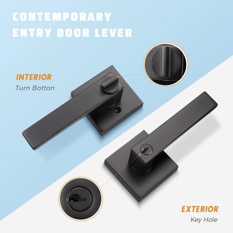 KNOBWELL 2 Pack Black Heavy Duty Entrance Door Lever Door Handle(for Office/Front Door) Black Door Handle, Keyed Entry(Different Keys) Door Leversets 2.13 lb One Lever(Not Keyed Alike) - Image 2